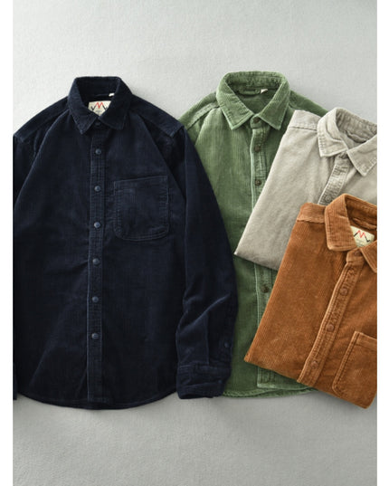 Men's Retro Loose Corduroy Long Sleeve Casual Cotton Shirt