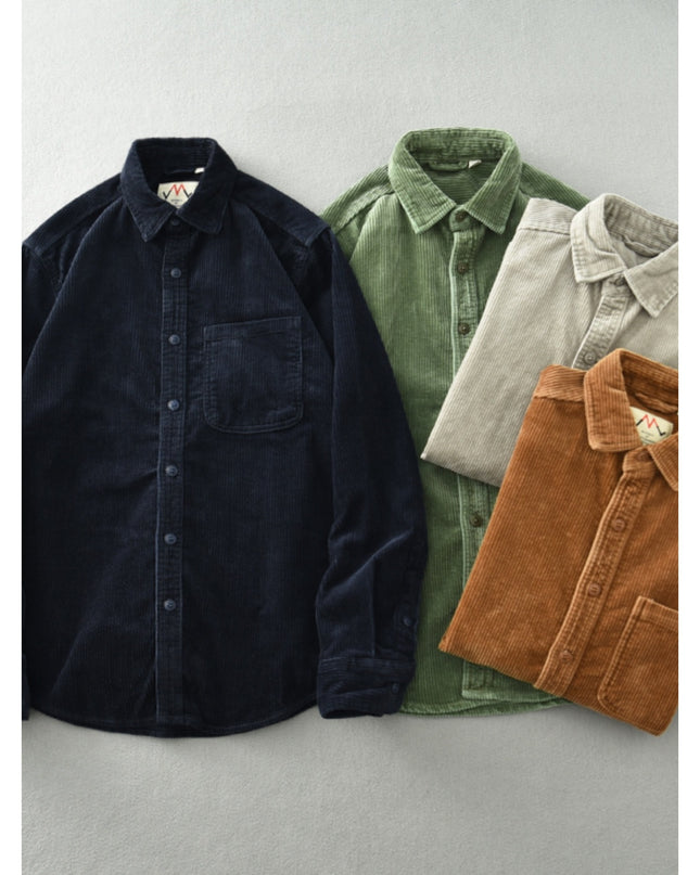 Men's Retro Loose Corduroy Long Sleeve Casual Cotton Shirt