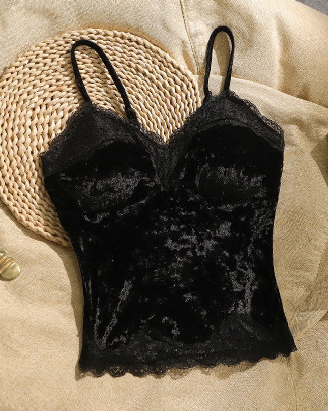 Gold Velvet Small Sling Vest Lace With Chest Pad Slimming Temperament Female