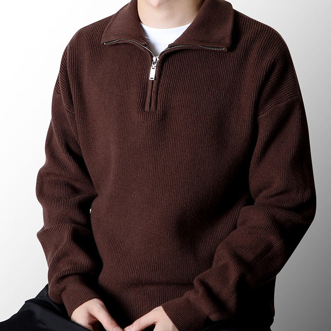 Half Zipped Stand Collar Sweater Men's Autumn And Winter Idle Style
