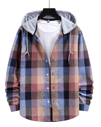 Men's Fashion Plaid Hooded Casual Shirt