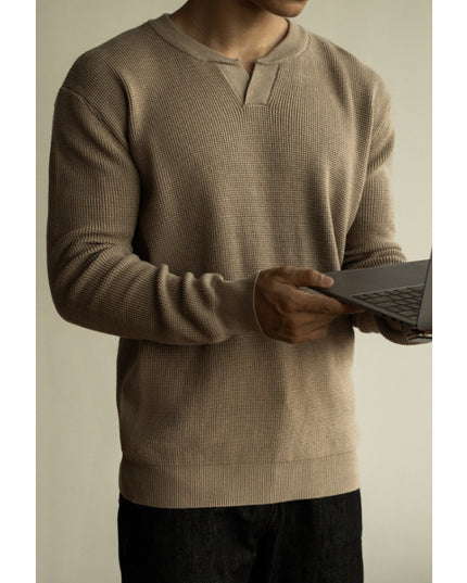 Men's Winter And Autumn Casual V-neck Long Sleeve Sweater Henley Shirt Top