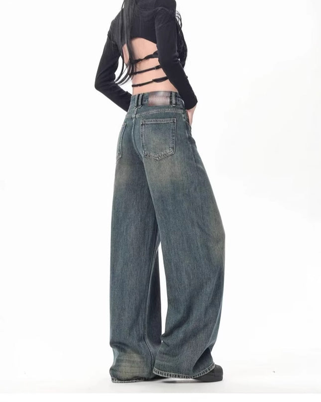 High Waist Drooping Versatile Mop Pants Wide Leg Jeans