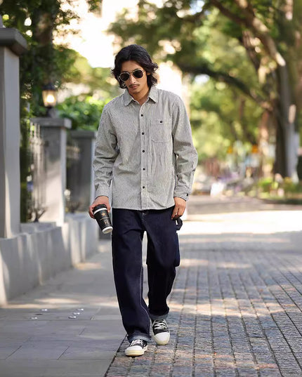 Vertical Striped Single Bag Shirt Men's Retro Long Sleeve