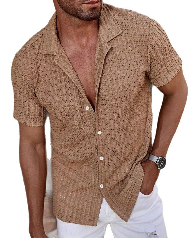 Men's Casual Striped Shirt Lapel Short Sleeve Top