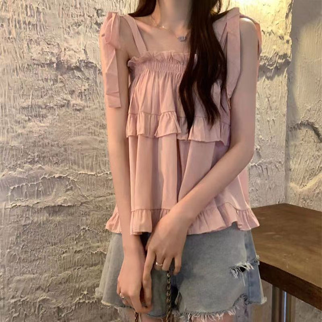 Niche Strap Vest Female Western Style Youthful-looking Sweet Outerwear Top
