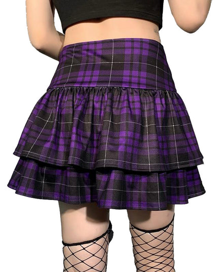 High Waist Layered Plaid Lace-up Corns Mini Skirt