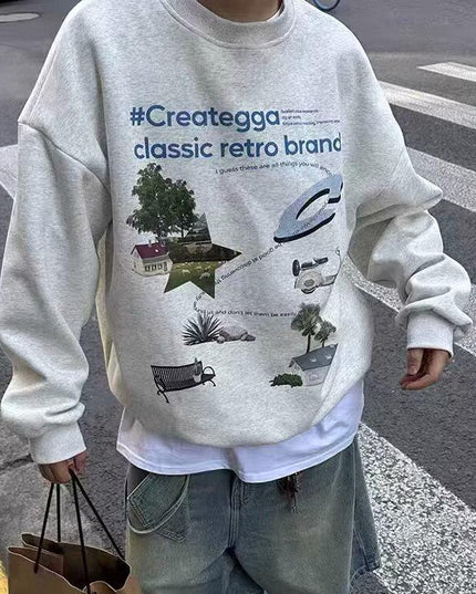 High Street American Retro Printed Sweater