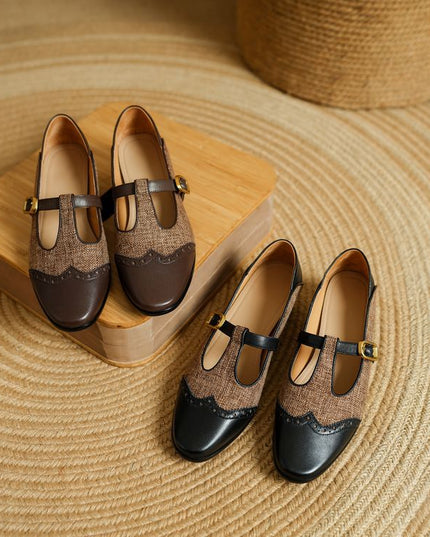 Pumps Women's Low-cut Chunky Heel Mary Jane Stitching T-strap