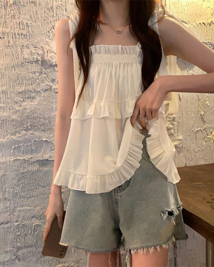 Niche Strap Vest Female Western Style Youthful-looking Sweet Outerwear Top