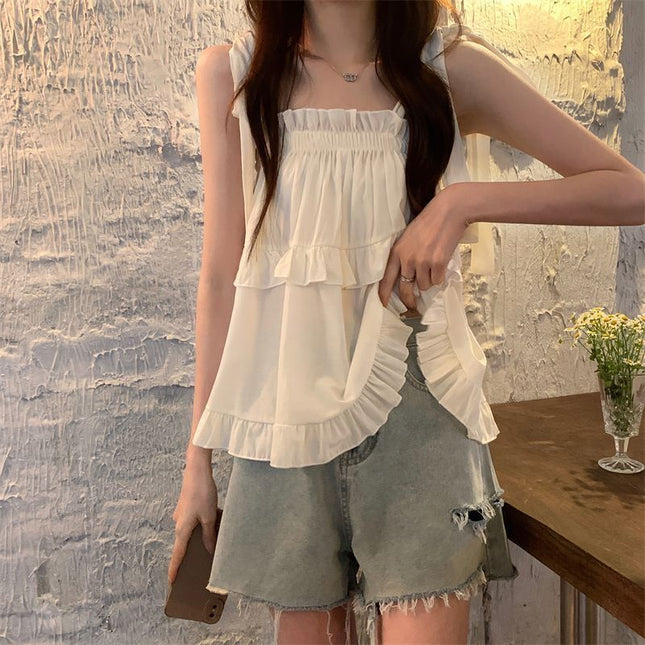 Niche Strap Vest Female Western Style Youthful-looking Sweet Outerwear Top