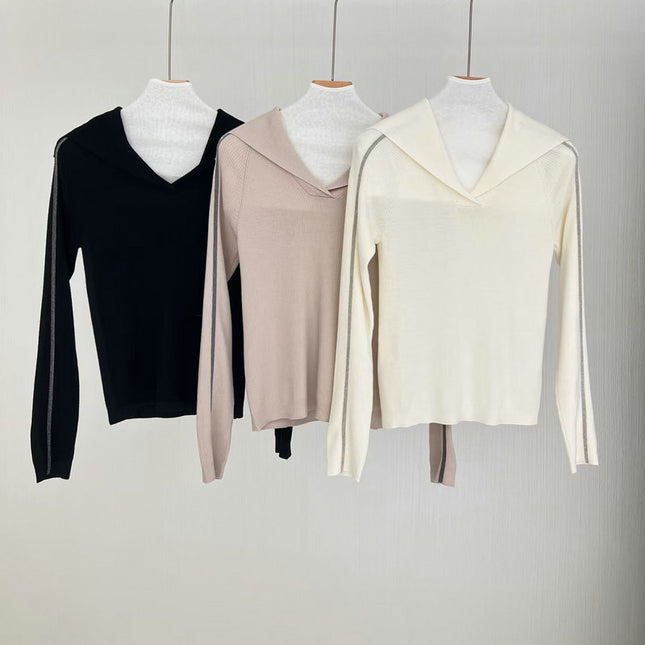 Wool Sweater Big Lapel Long Sleeve Top