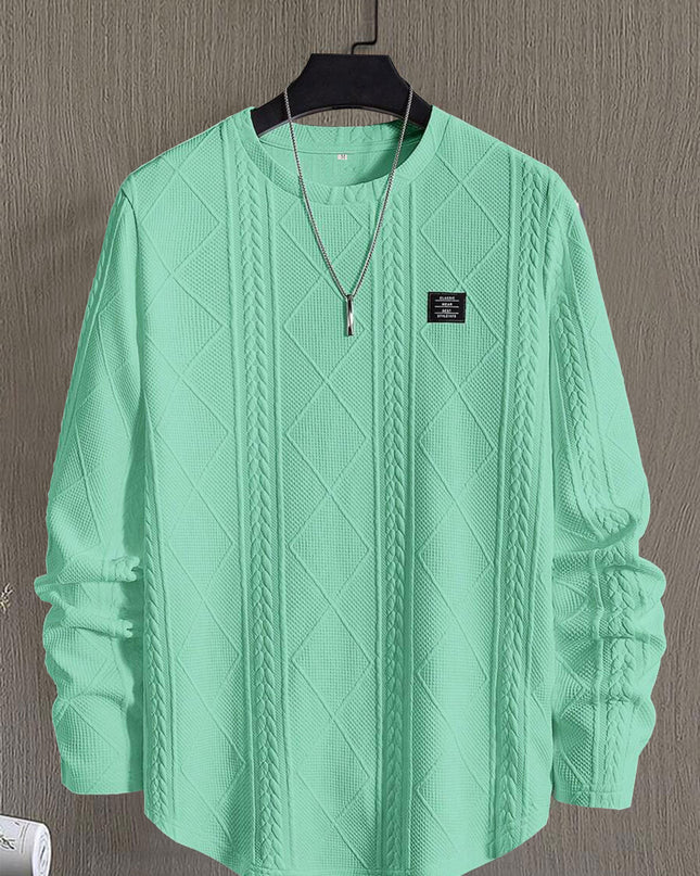 Men's Letter Chest Detail Casual Loose Round Neck Pullover Long Sleeve