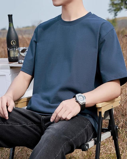 Cotton Short Sleeve T-shirt Men's Summer Loose Half Sleeve Solid Color