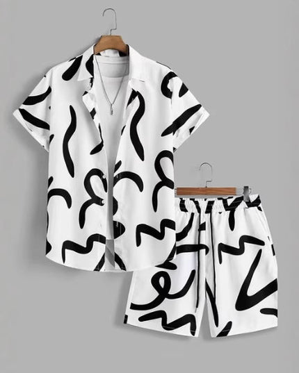 Short Sleeve Men's Summer Loose Foreign Trade Cross-border Casual Hawaiian Floral Beach Shirt Shorts