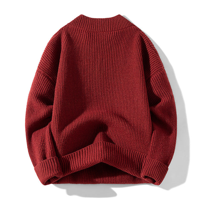 Women's Solid Color Versatile Half Turtleneck Button Sweater