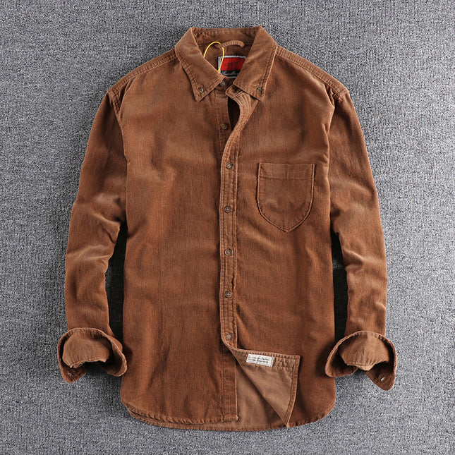 Retro Trendy Sleeve Color Matching Men's Corduroy Long Sleeve Shirt