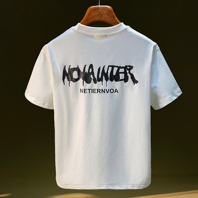 White With Printed Pattern Short-sleeved T-shirt Men's Thin Breathable