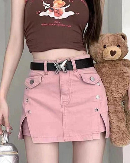 Summer Dopamine Girl Wear Denim Skirt