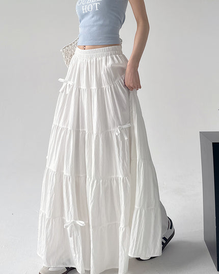 High Waist Retro Loose Bow Temperament Mid-length A- Line Skirt