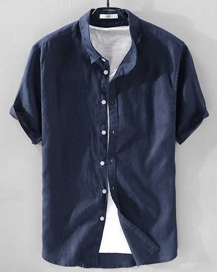 Short Sleeve Breathable Pure Linen Shirt For Men