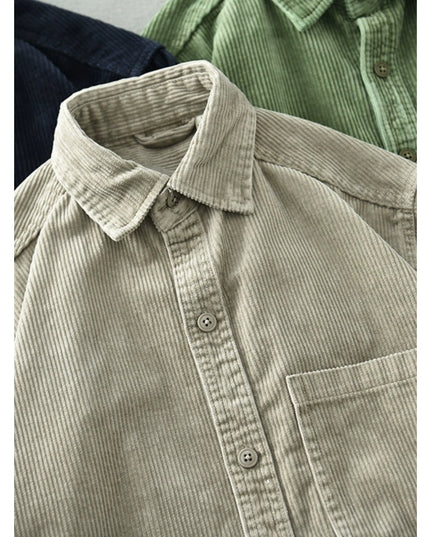 Men's Retro Loose Corduroy Long Sleeve Casual Cotton Shirt