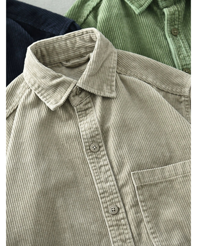 Men's Retro Loose Corduroy Long Sleeve Casual Cotton Shirt