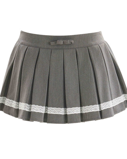 Sweet All-matching Bow Lace Stitching Half-length Pleated Skirt