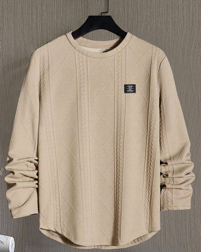 Men's Letter Chest Detail Casual Loose Round Neck Pullover Long Sleeve