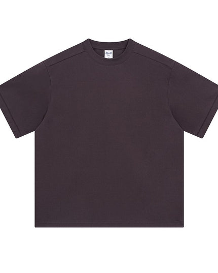 Retro Patchwork Short Sleeve Pure Color Minimal Versatile T-shirt For Men And Women