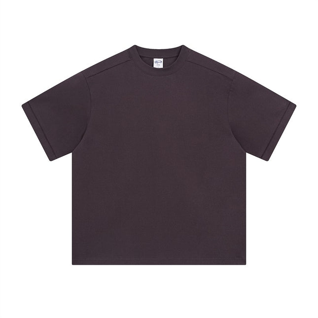 Retro Patchwork Short Sleeve Pure Color Minimal Versatile T-shirt For Men And Women