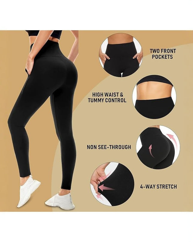 Women's Pocket Soft Belly Contracting High Elastic Slim High Waist Leggings