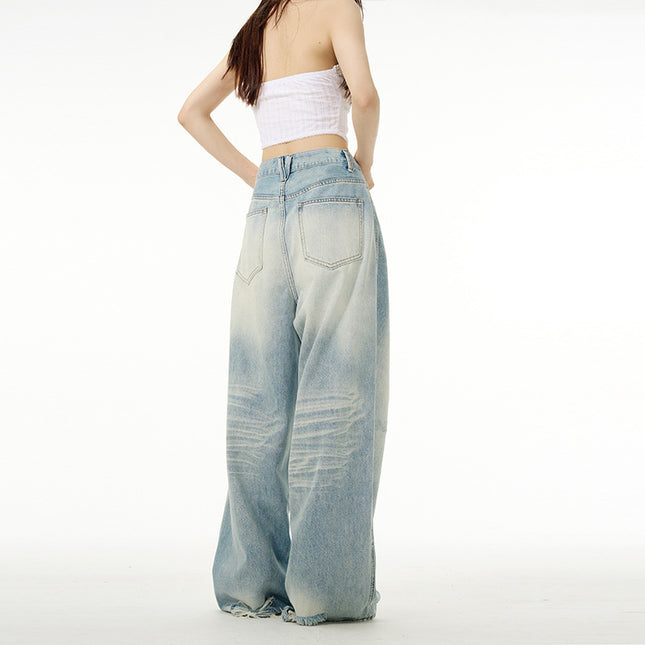 Water Washed Hole Wide Jeans For Men And Women