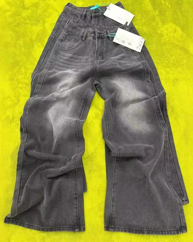 Washed Jeans Plus Size High Waist Loose Straight Wide Leg Pants