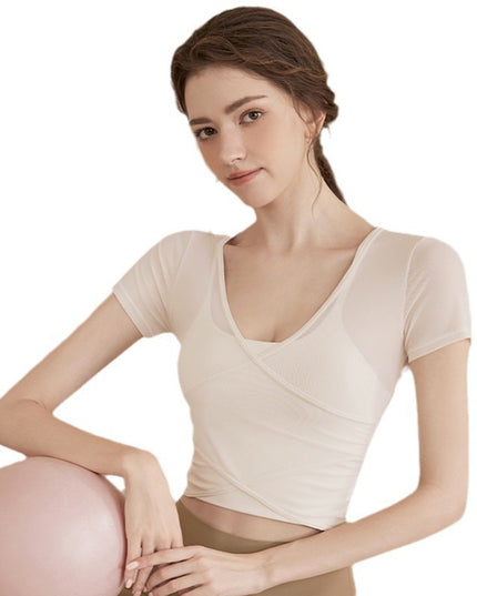 Workout Clothes Pilates Suit Short Sleeve With Chest Pad