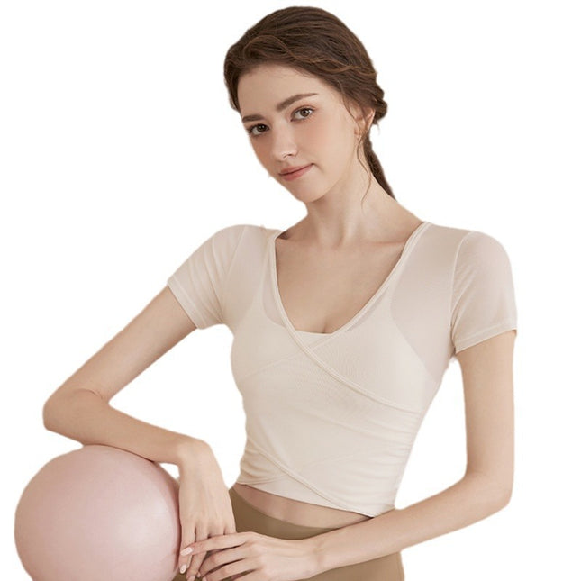 Workout Clothes Pilates Suit Short Sleeve With Chest Pad