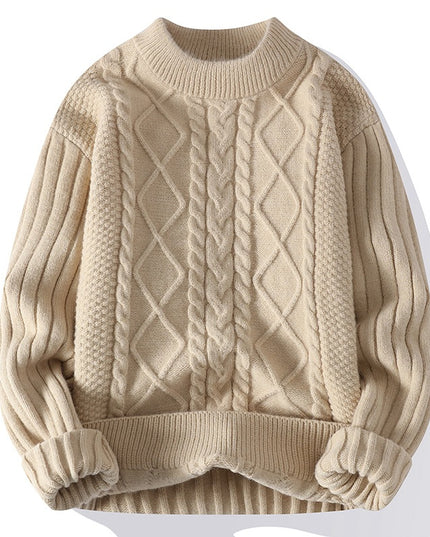 Men's Solid Color Sweater Hong Kong Style Loose Fashion Twisted Flower