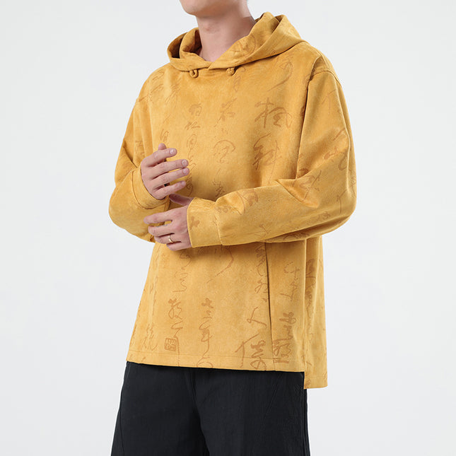 Chinese Style Suede New Chinese Style Pullover Hooded Sweater For Men