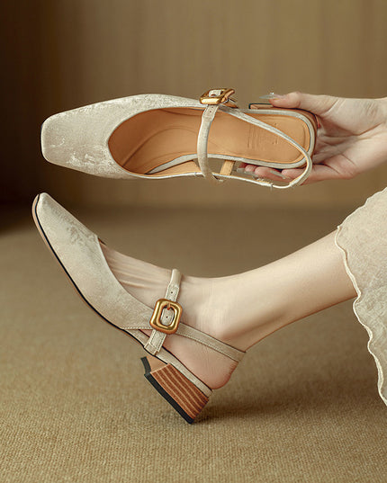 Retro Square Toe Chunky Heel Low-cut New Chinese Style Closed Toe Sandals