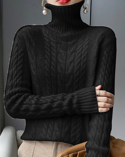 Thickened Turtleneck Slim Fit Cable-knit Sweater Vintage Sweater