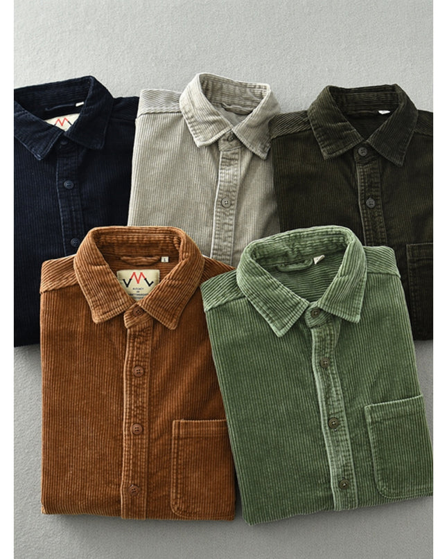 Men's Retro Loose Corduroy Long Sleeve Casual Cotton Shirt