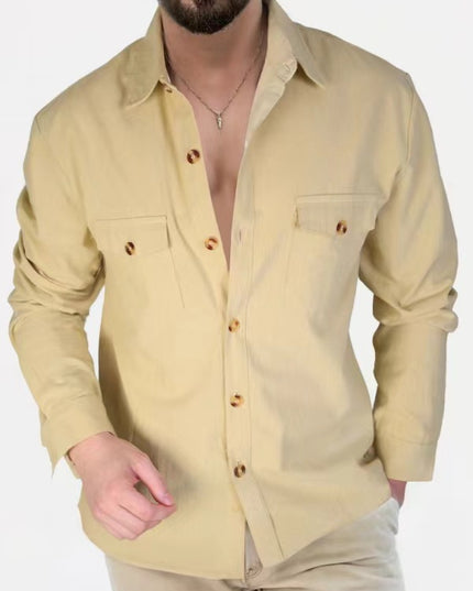 Casual Loose V-neck Solid Color Top Button Chest Pocket Shirt