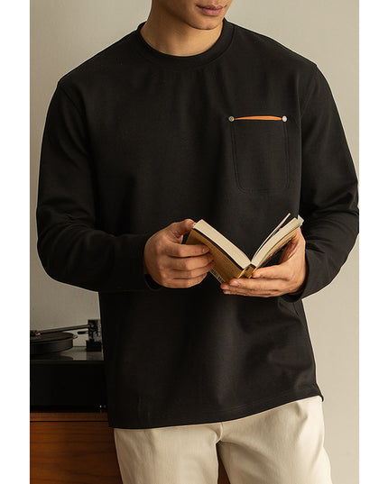 Contrast Color Pocket Pullover Long Sleeve Men's Spring Bottoming
