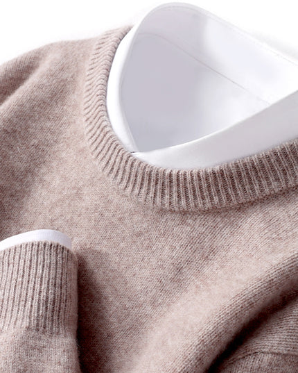 Men's Thickened Pullover Sheep Fur Sweater Loose Round Neck Solid Color Sweater
