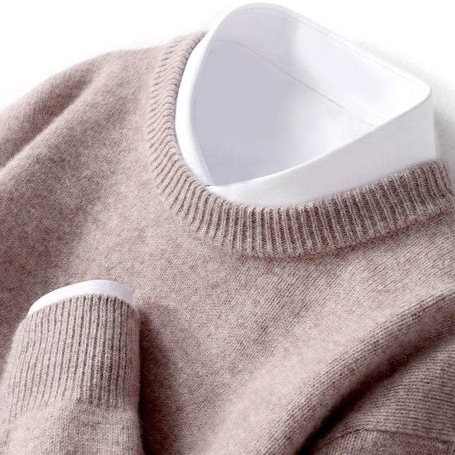 Men's Thickened Pullover Sheep Fur Sweater Loose Round Neck Solid Color Sweater