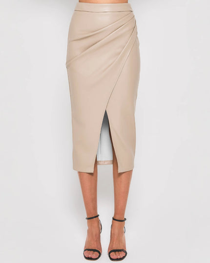 Women's High Waist Zipper Heap Pleated Leather Skirt