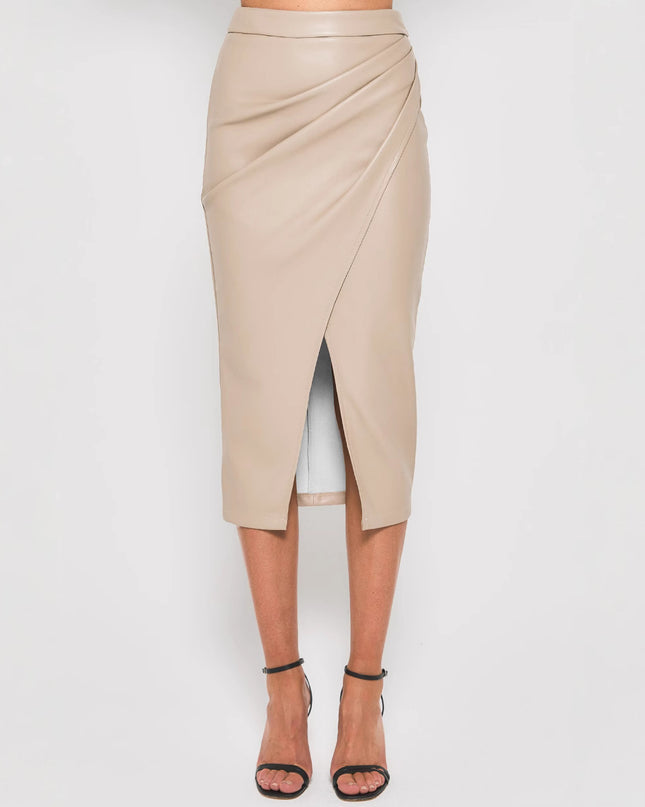Women's High Waist Zipper Heap Pleated Leather Skirt