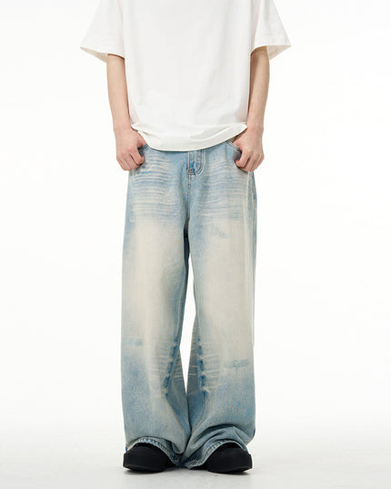 Water Washed Hole Wide Jeans For Men And Women