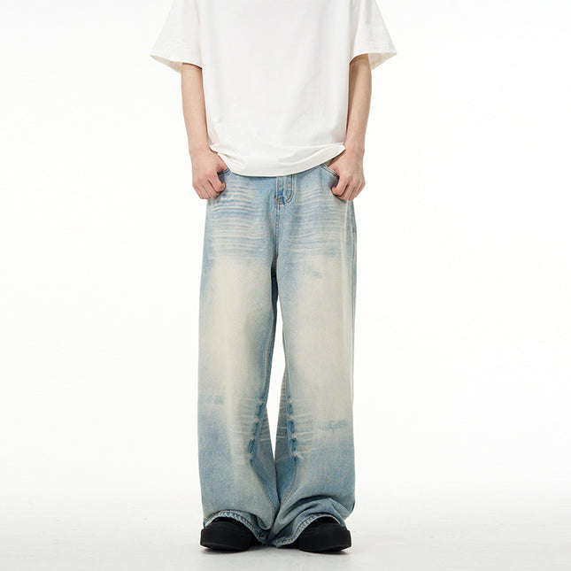 Water Washed Hole Wide Jeans For Men And Women