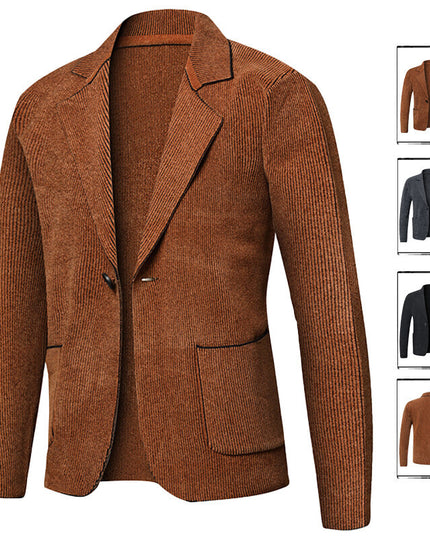 Men's Solid Color Cardigan Small Suit Knitted Jacket